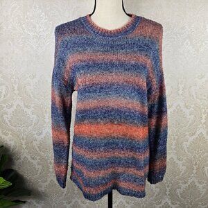 BB Dakota Size Small Pink Blue Horizontal Striped Sweater Cotton Blend Long Slv